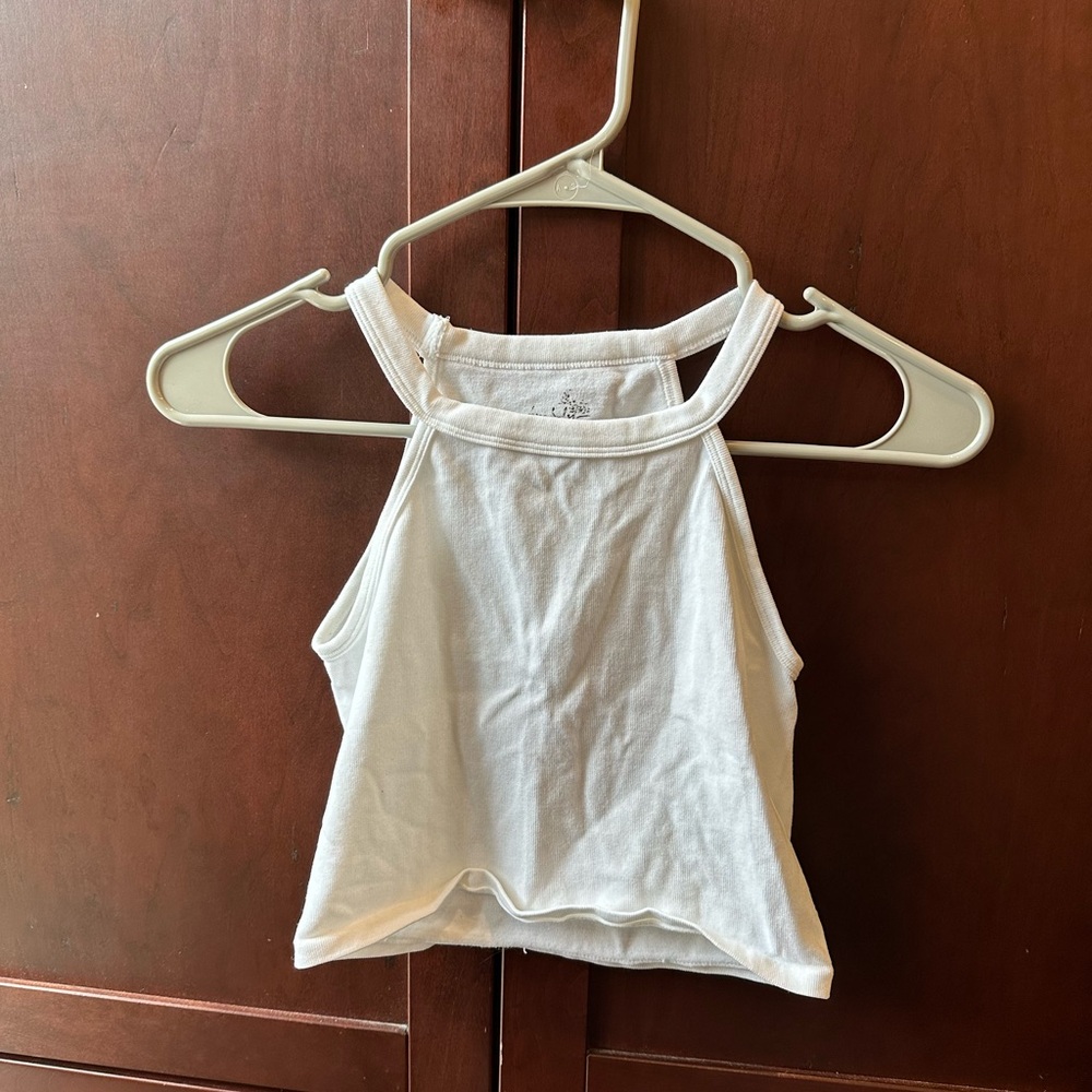 White Free People Cropped Halter Neck Tank
